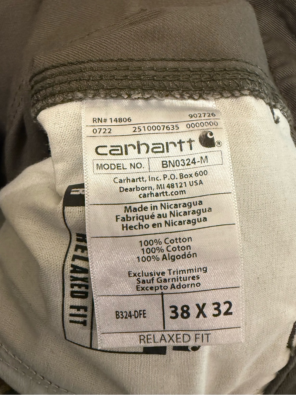 Carhartt Men's Relaxed Straight Twill Dungaree, Dark Coffee - Size 38 x 32 - Picture 12 of 13